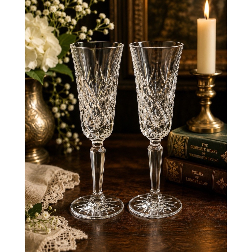 Lenox Charleston Crystal Champagne Flutes – Set of 2 – Made in USA – Vintage
